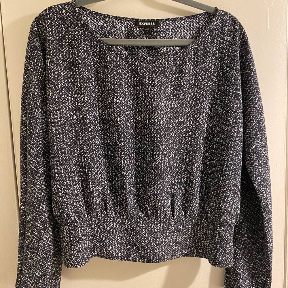 Express Navy and White Polka Dot Blouse